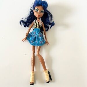 Monster High Doll with Blue Hair and Patterned Dress
